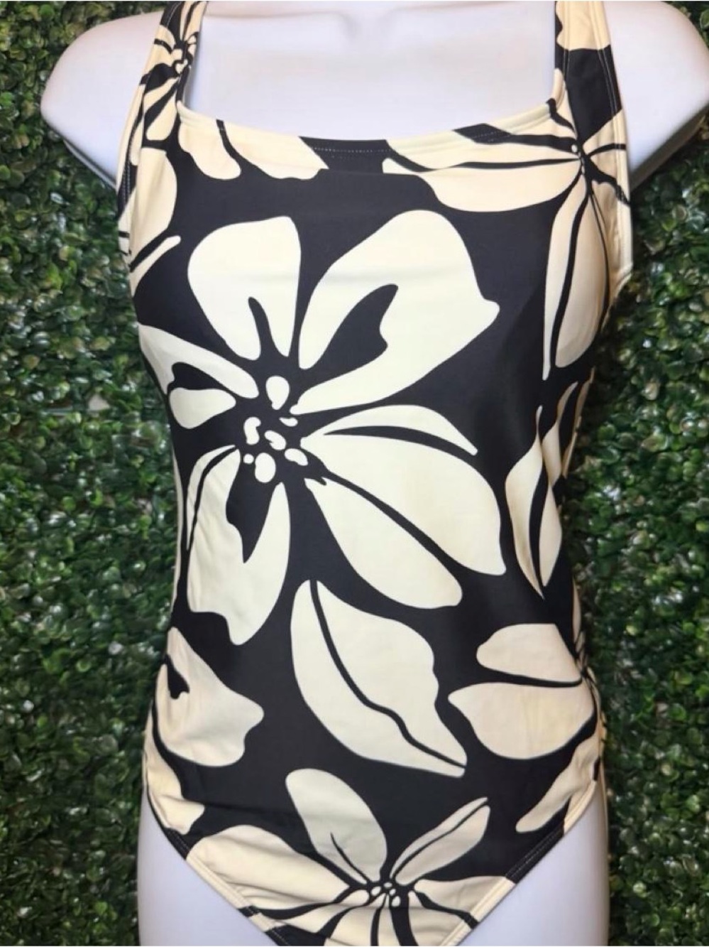 Shade & Shore Black and Cream Floral One-Piece Swimsuit